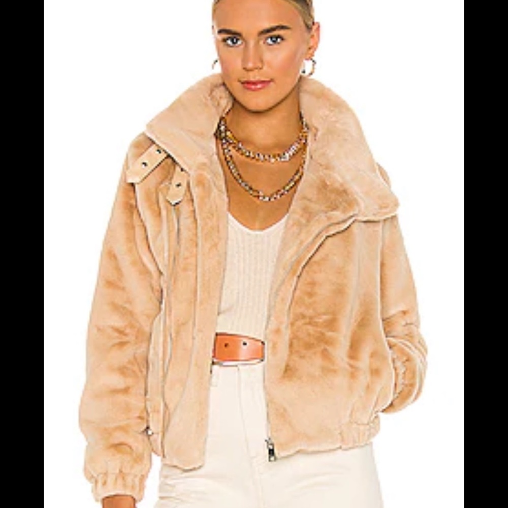 Revolves Bubish Orlando Faux Fur Moto Beige Jacket